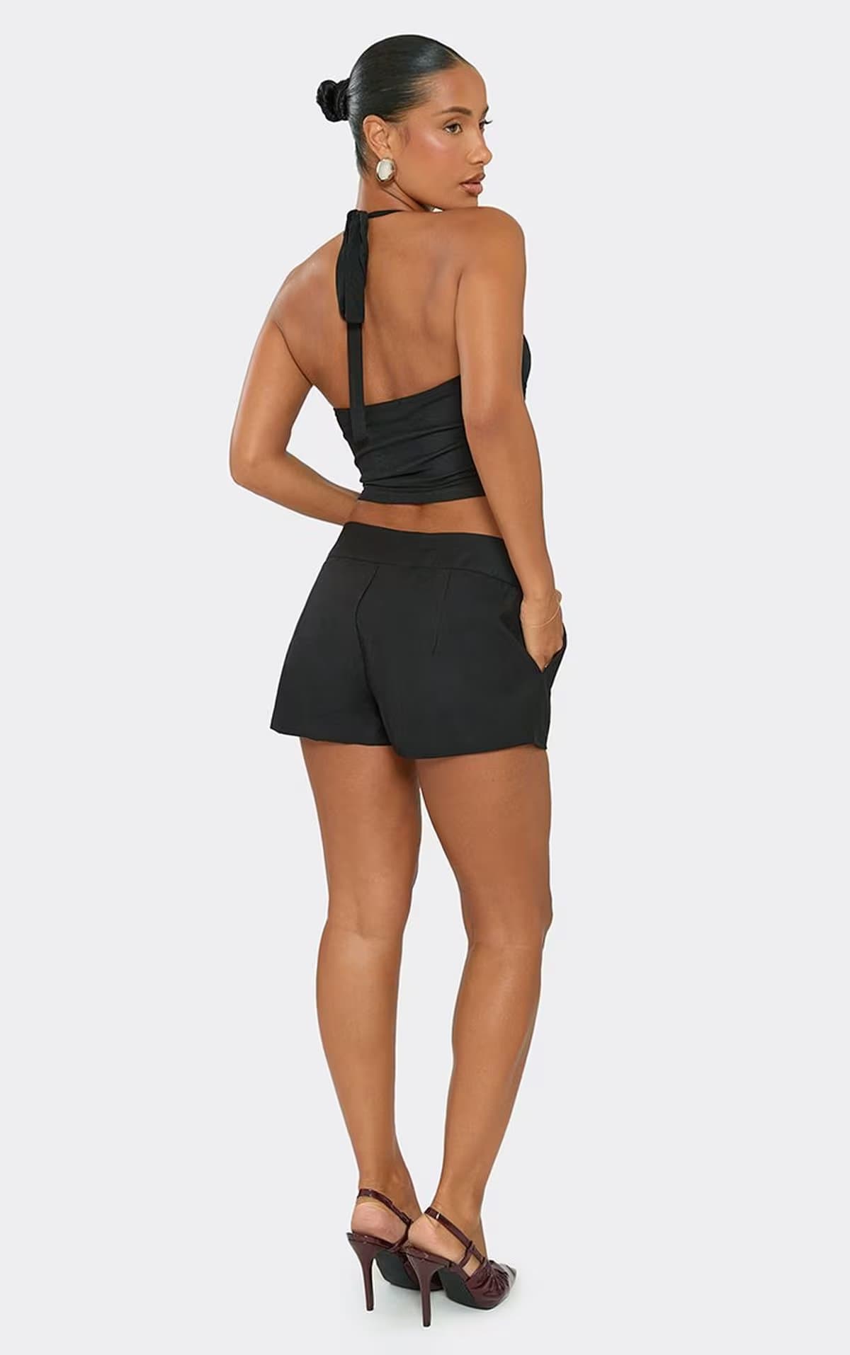 EGO Mid Rise Structured Shorts In Black, Women's Size UK 6