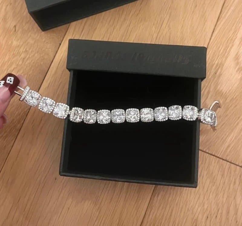 survival source Silver Cushion Cut CZ Tennis Bracelet | Small | Halo Setting | Brand New with Box