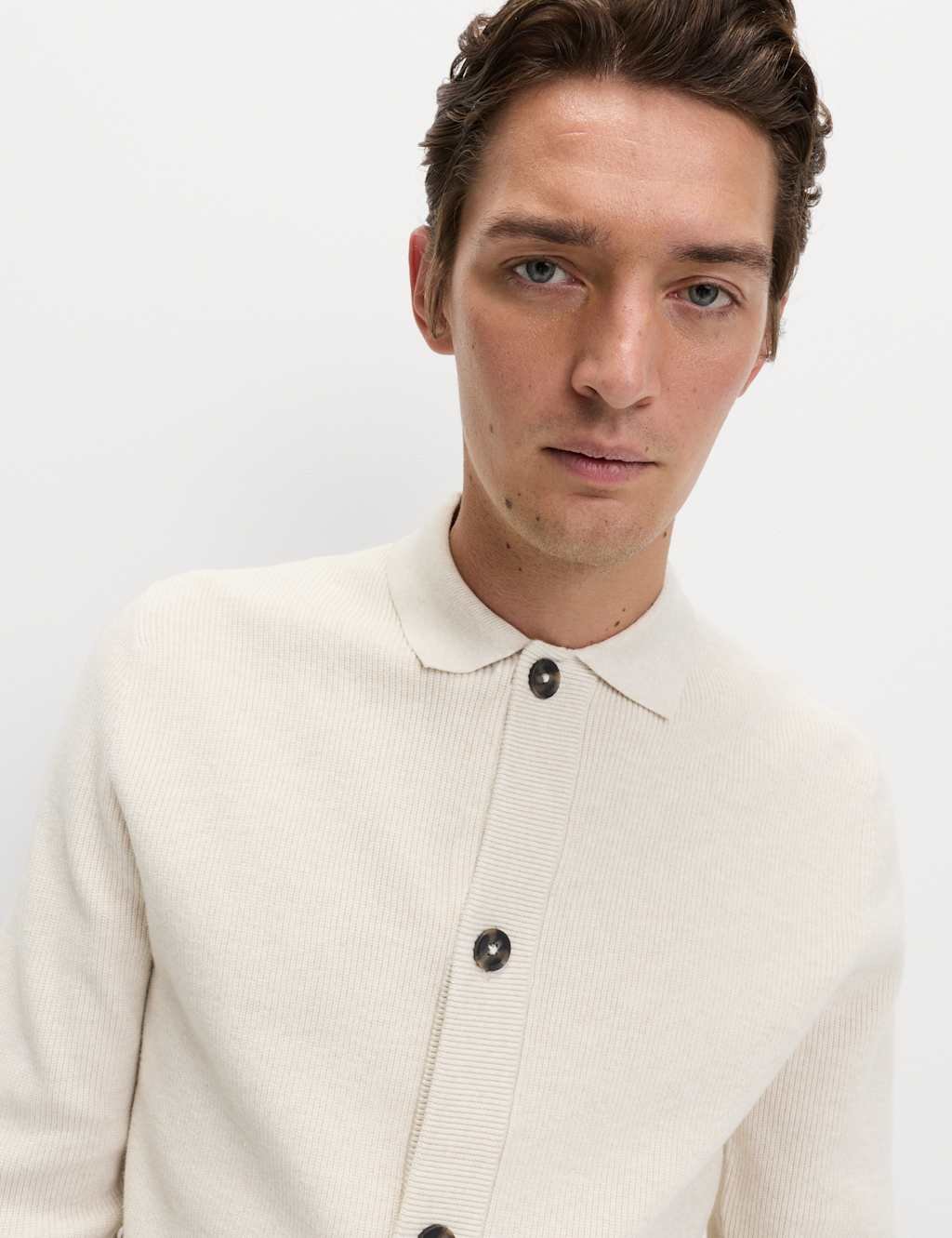 Marks & Spencer M&S Cotton Blend Knitted Jacket Ecru - 3