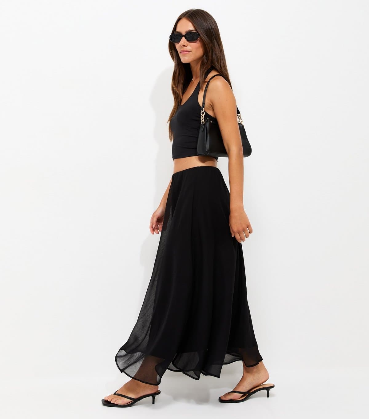 New Look Women's Petite Black Chiffon Circle Skirt New Look