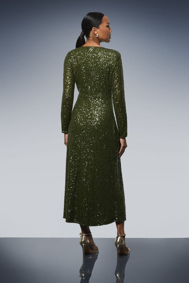 Principles Principles Women's Sequin Gathered Bodice Midaxi Dress in Olive - 3