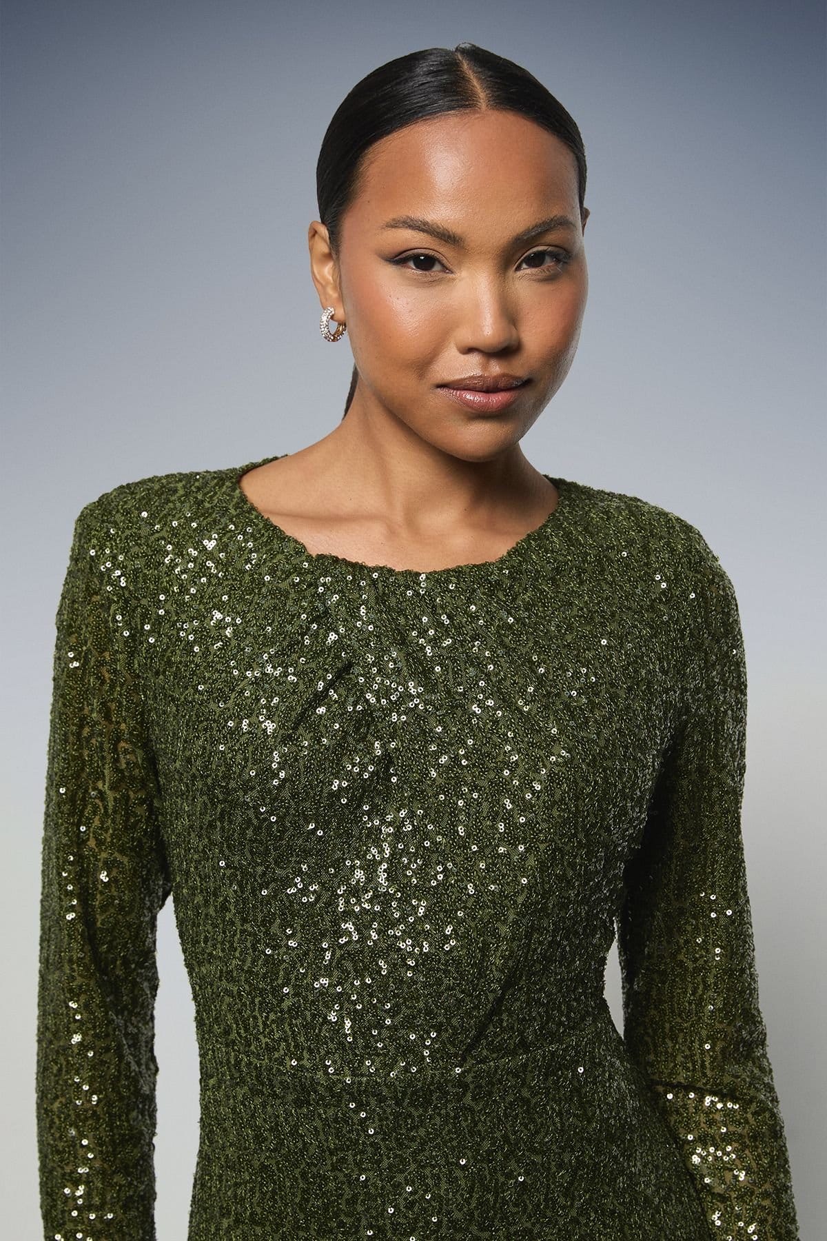 Principles Principles Women's Sequin Gathered Bodice Midaxi Dress in Olive - 4