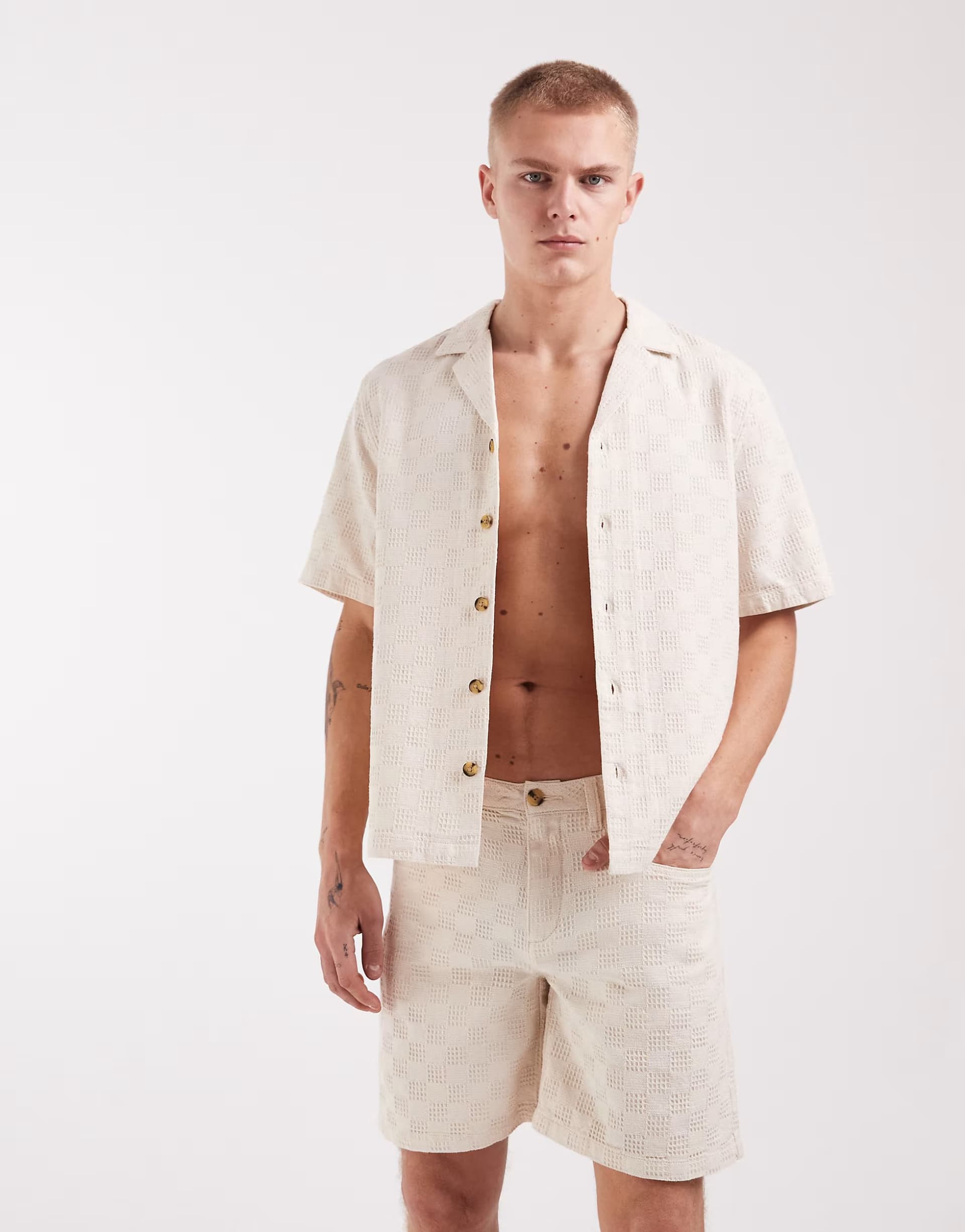 ASOS ASOS DESIGN co-ord textured shirt in ecru