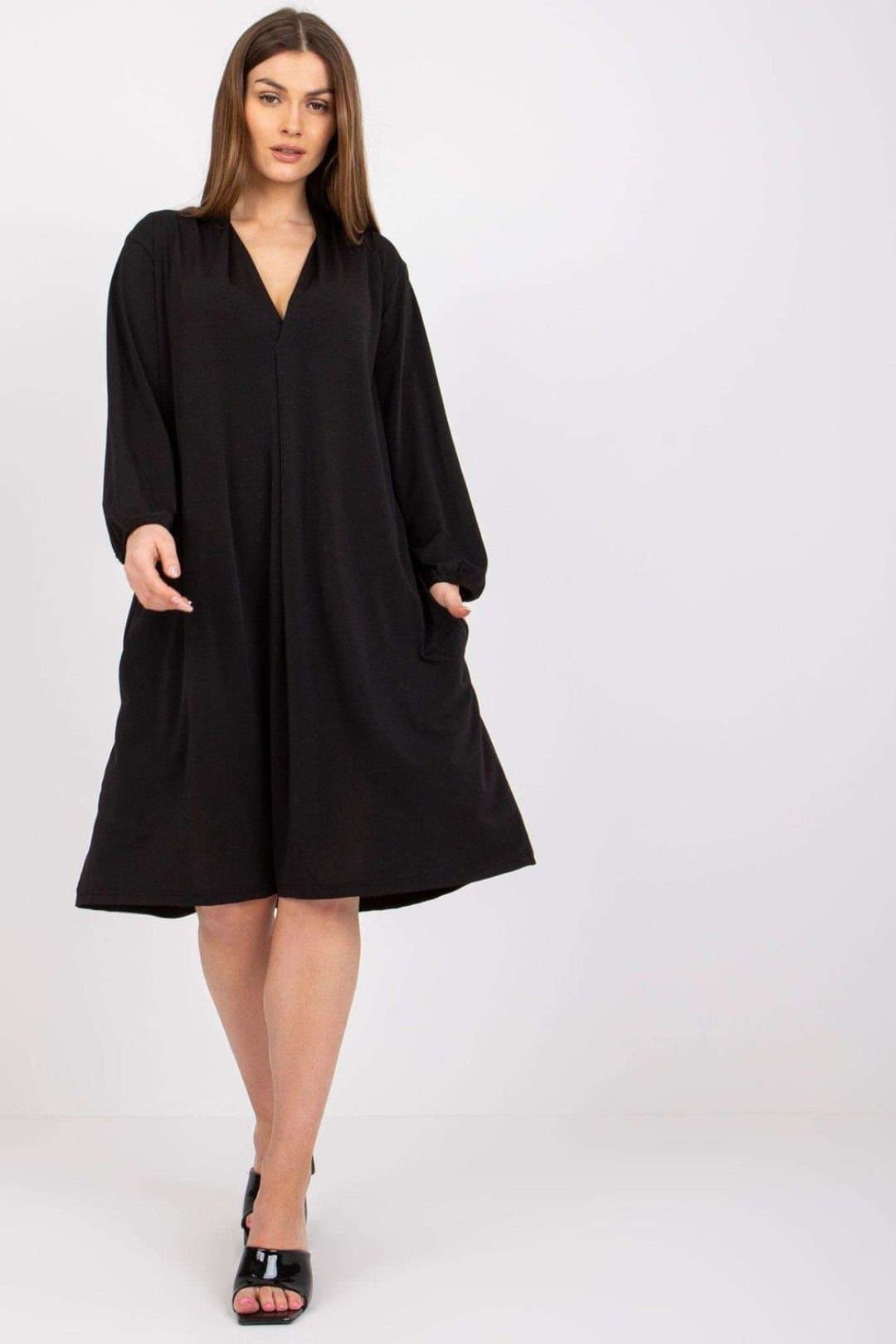 Love Lace Love Lace Women's Loose Fit Long Sleeve Dress With Side Pockets in Black