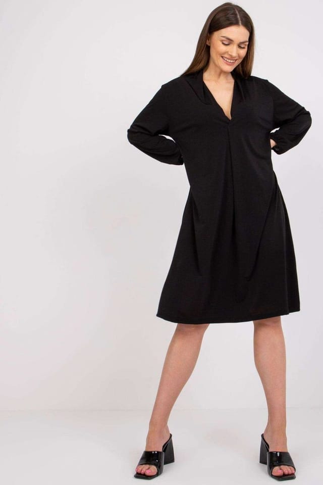 Love Lace Love Lace Women's Loose Fit Long Sleeve Dress With Side Pockets in Black - 2