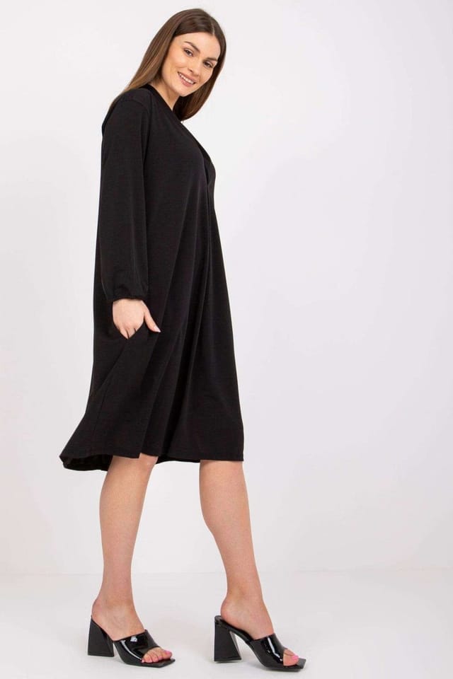 Love Lace Love Lace Women's Loose Fit Long Sleeve Dress With Side Pockets in Black - 3