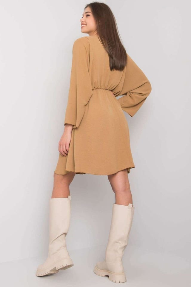 Love Lace Love Lace Women's Triangle Neck Flared Day Dress in Beige - 3
