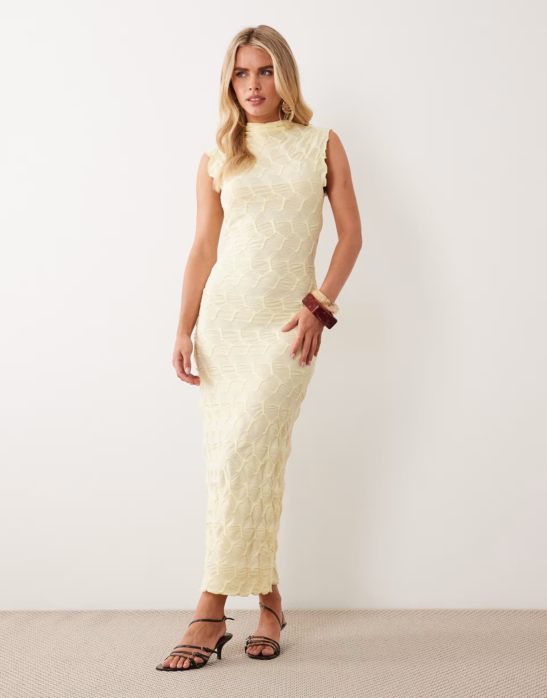 ASOS Vila Petite textured jersey maxi dress in pastel yellow