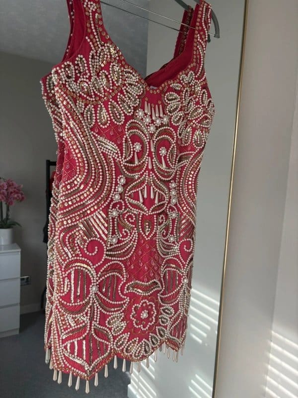ASOS Design Asos Luxe gem embellished encrusted mini dress with drop pearls in pink - 1