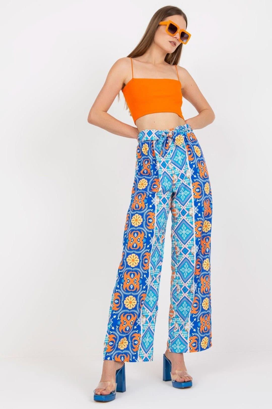 Love Lace Love Lace Women's High Waist Wide Leg Elastic Trousers in Blue