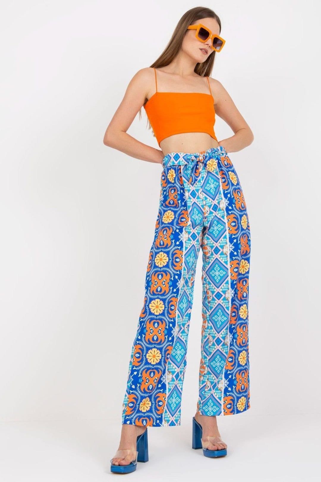 Love Lace Blue High Waist Wide Leg Elastic Trousers