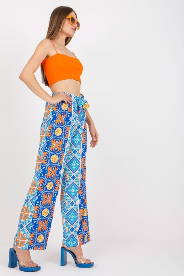 Love Lace Love Lace Women's High Waist Wide Leg Elastic Trousers in Blue - 2