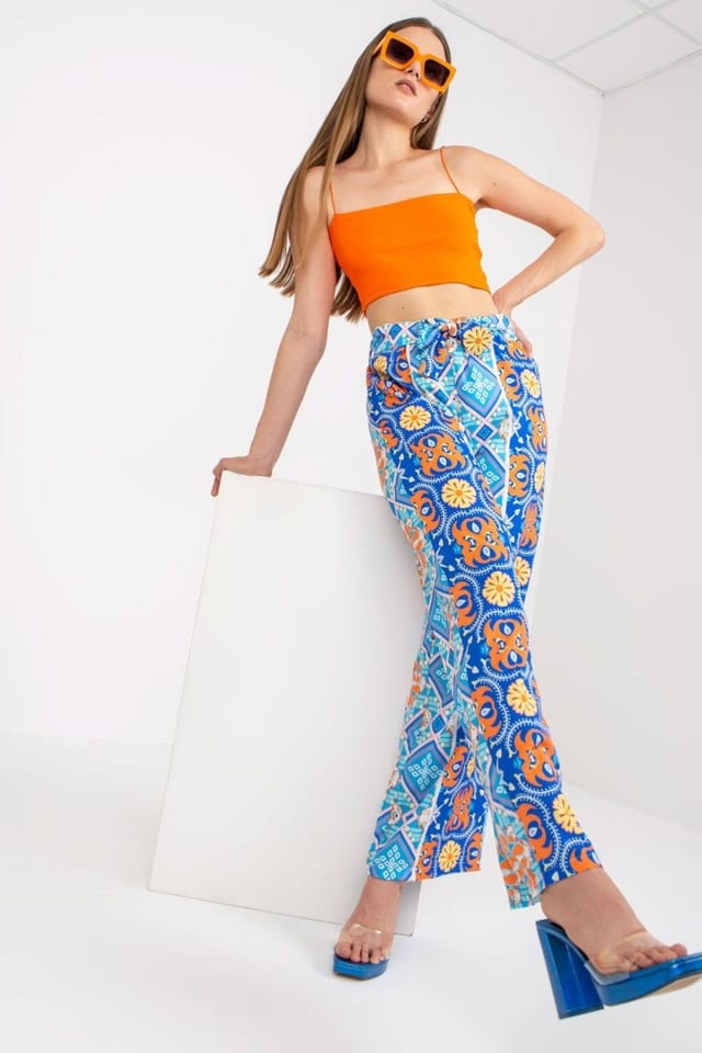Love Lace Love Lace Women's High Waist Wide Leg Elastic Trousers in Blue - 3