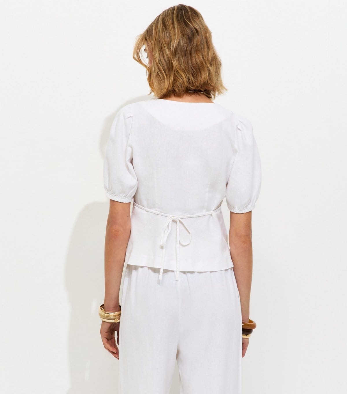 New Look Women's White Linen Rich Shell Button Peplum Top New Look - 4