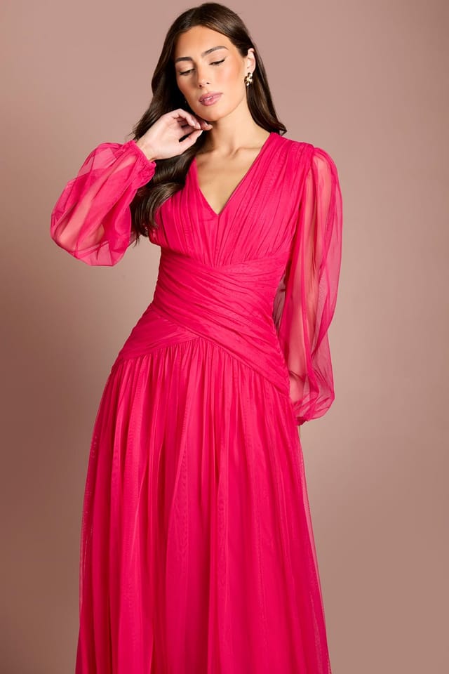 Coast Coast Women's Pleated Mesh Midaxi Dress in Raspberry - 2