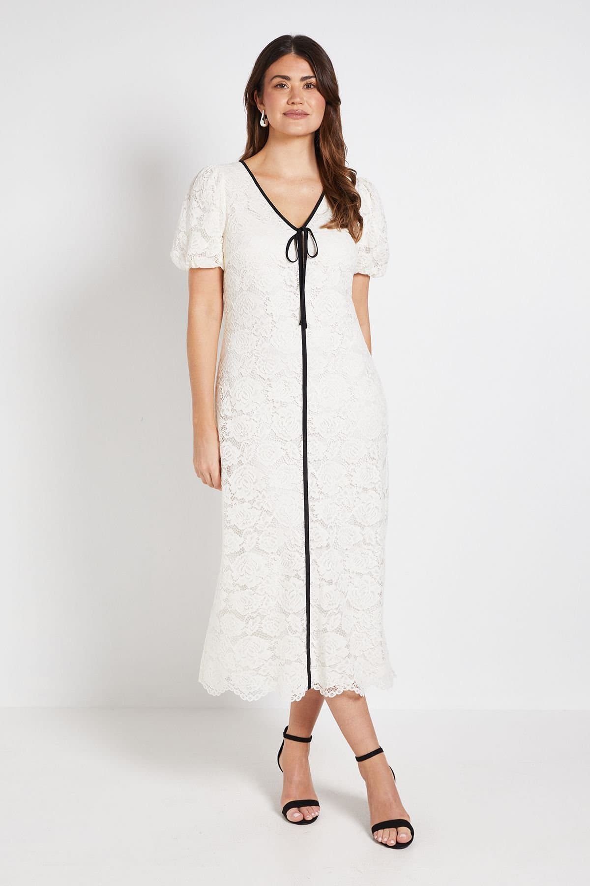 Wallis Wallis Women's Lace Contrast Column Dress in Ivory