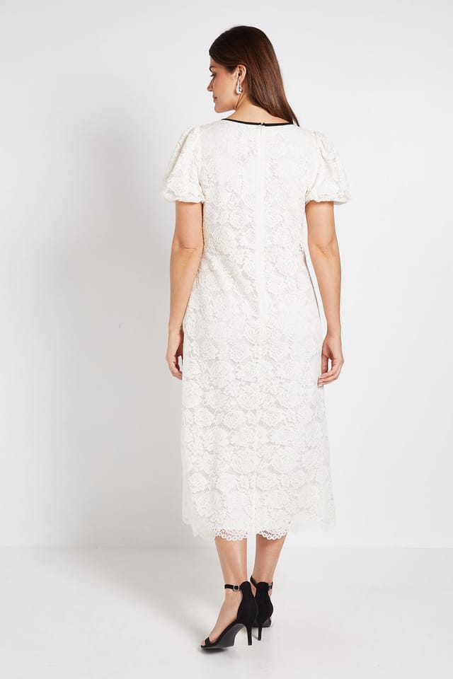 Wallis Wallis Women's Lace Contrast Column Dress in Ivory - 3