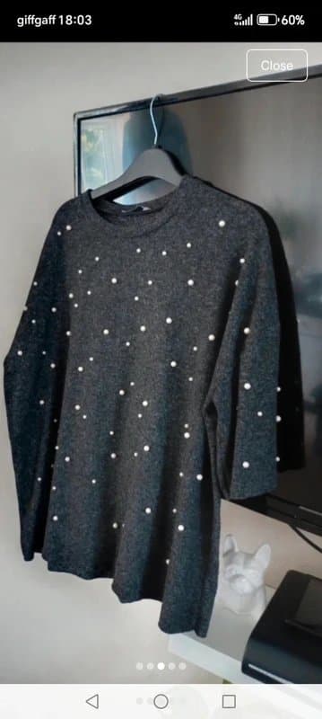Zara Zara  size 10  grey pearl embellished soft winter jumper