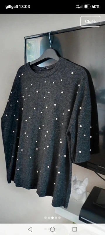 Zara Grey Pearl Embellished Soft Winter Jumper