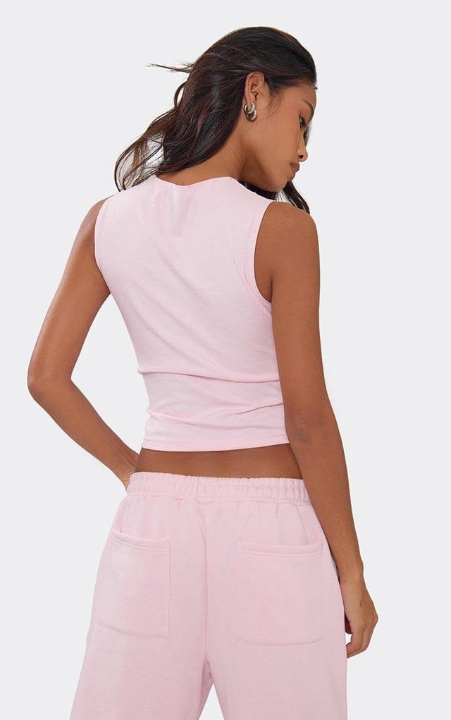 EGO Sleeveless Fitted Racer Top In Baby Pink, Women's Size UK 6 - 2