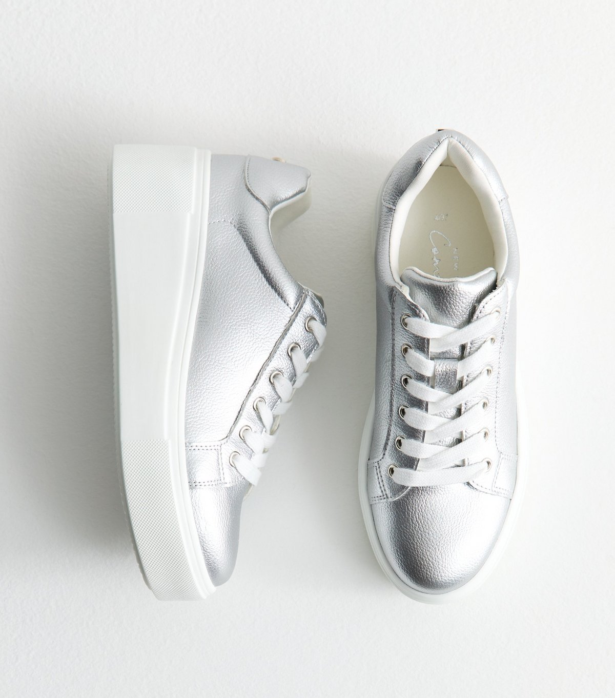 New Look Women's Silver Faux Leather Wedge Trainers New Look - 2
