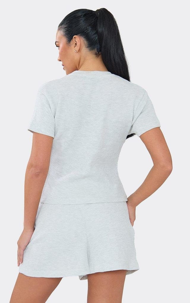 EGO Short Sleeve Baby Tee In Light Grey Marl Waffle, Women's Size UK 6 - 2