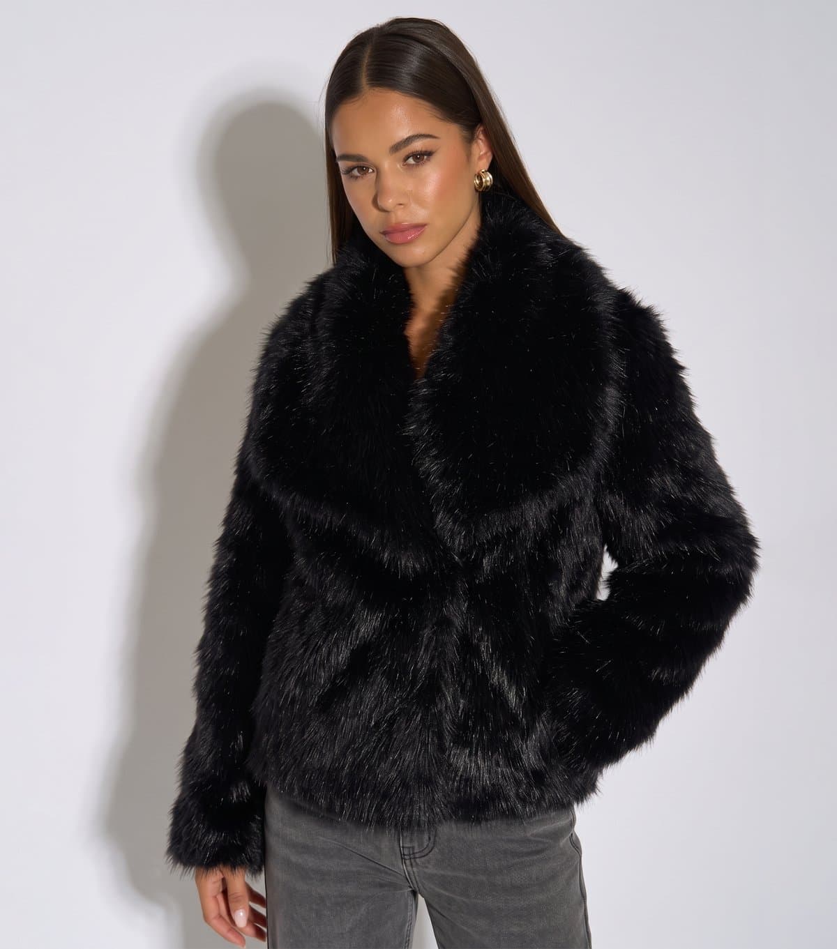 Gini London Women's Black Ombre Faux Fur Jacket Gini London New Look