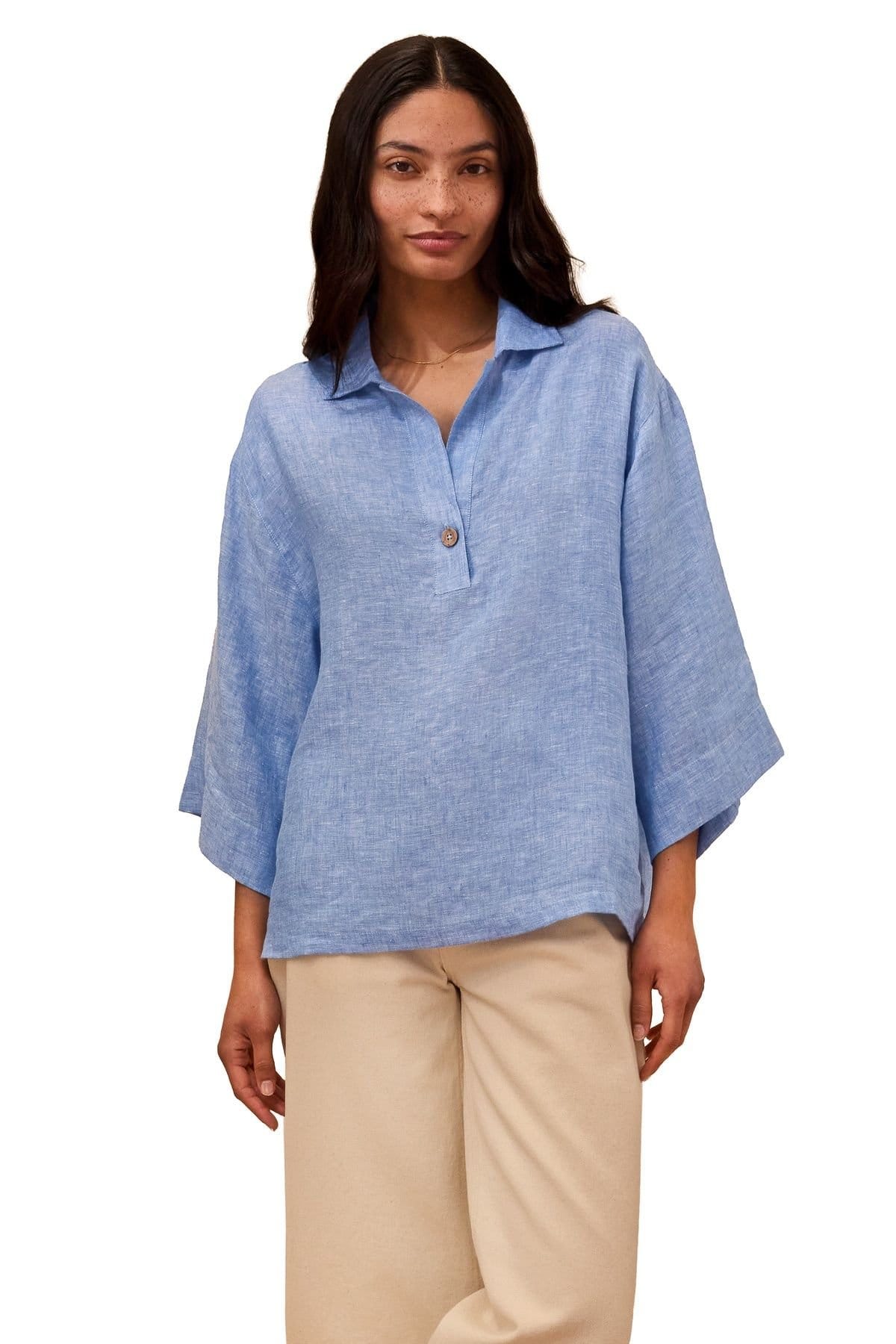 Celtic & Co Light Blue Linen Collared Blouse