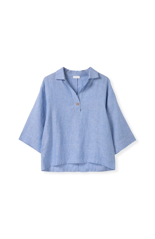 Celtic & Co Celtic & Co Women's Collared Popover Linen Blouse in Light Blue - 2