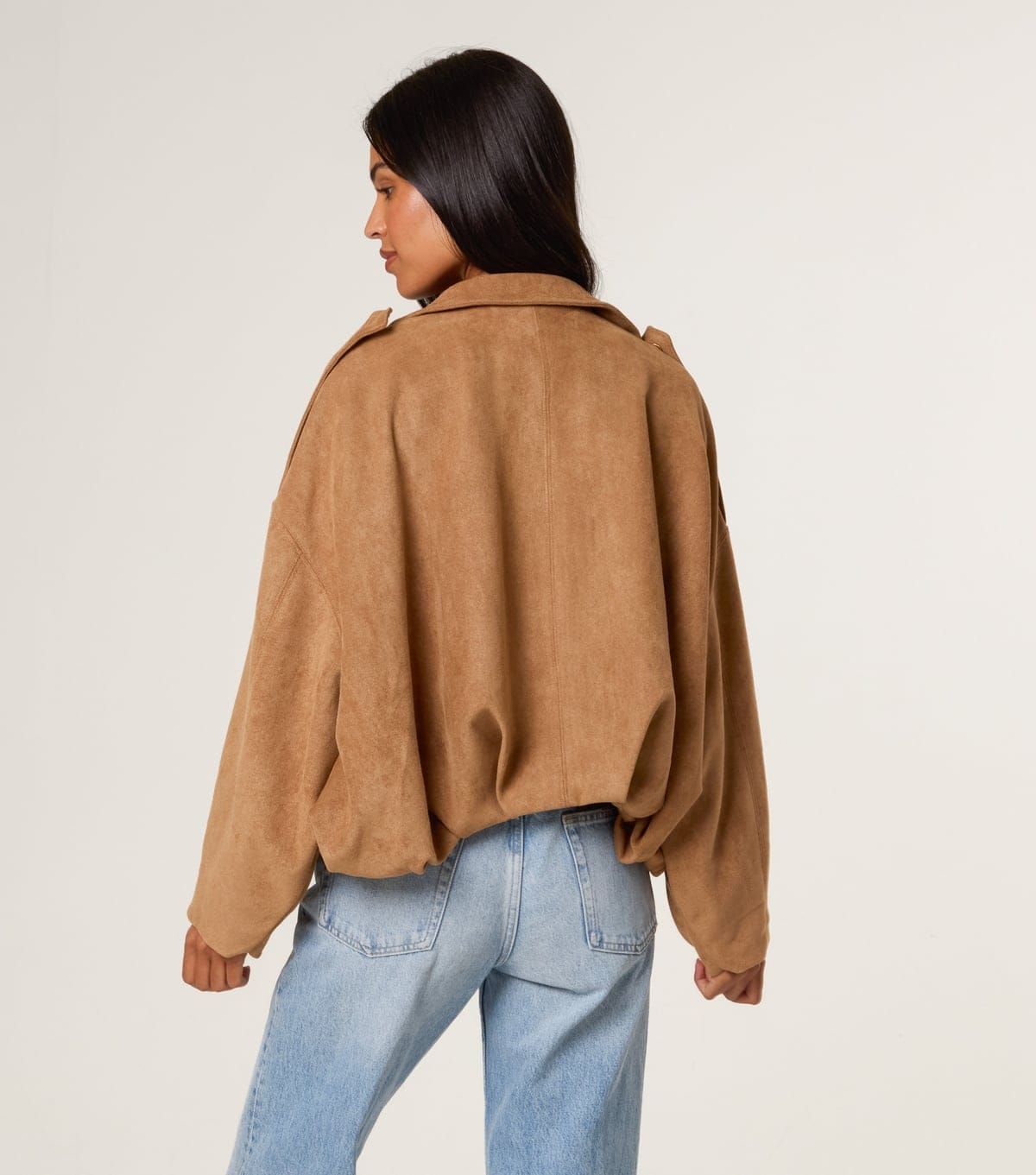 Blue Vanilla Women's Tan Faux Suede Puffball Hem Jacket Blue Vanilla New Look - 4