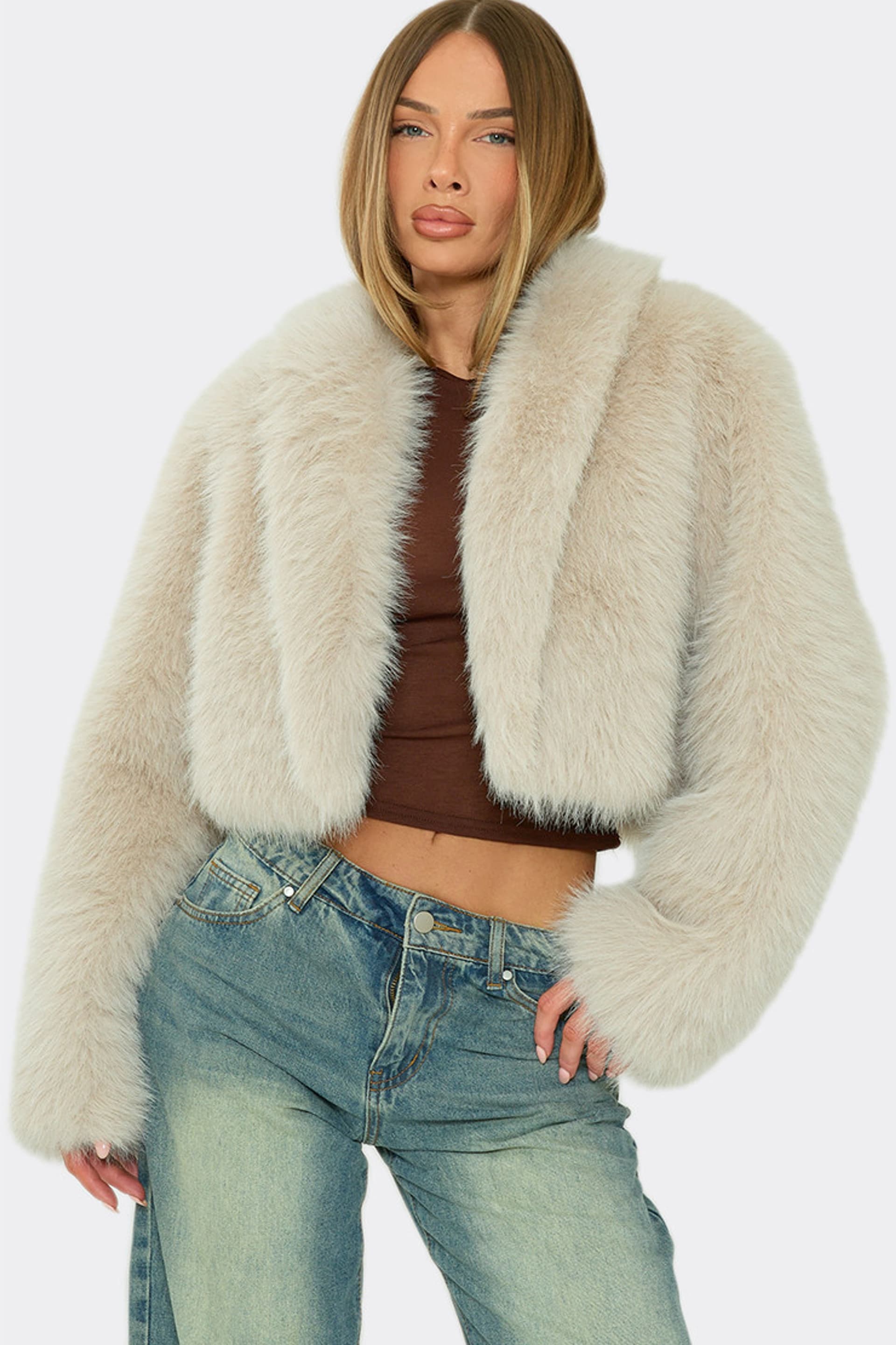 EGO EGO Women's Long Sleeve Zip Collared Crop Jacket in Beige