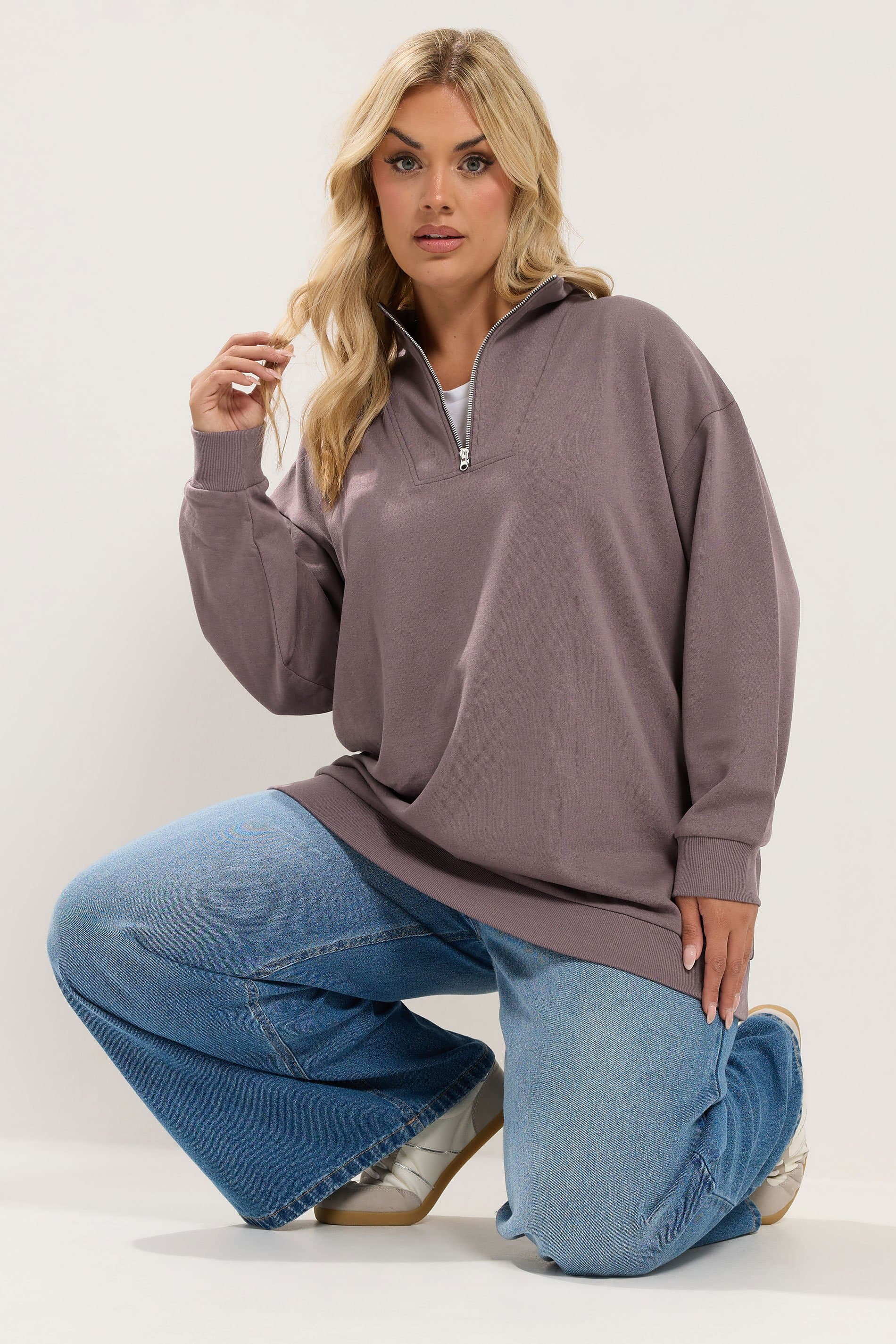 Yours Plus Size Purple Funnel Neck Zip Sweatshirt