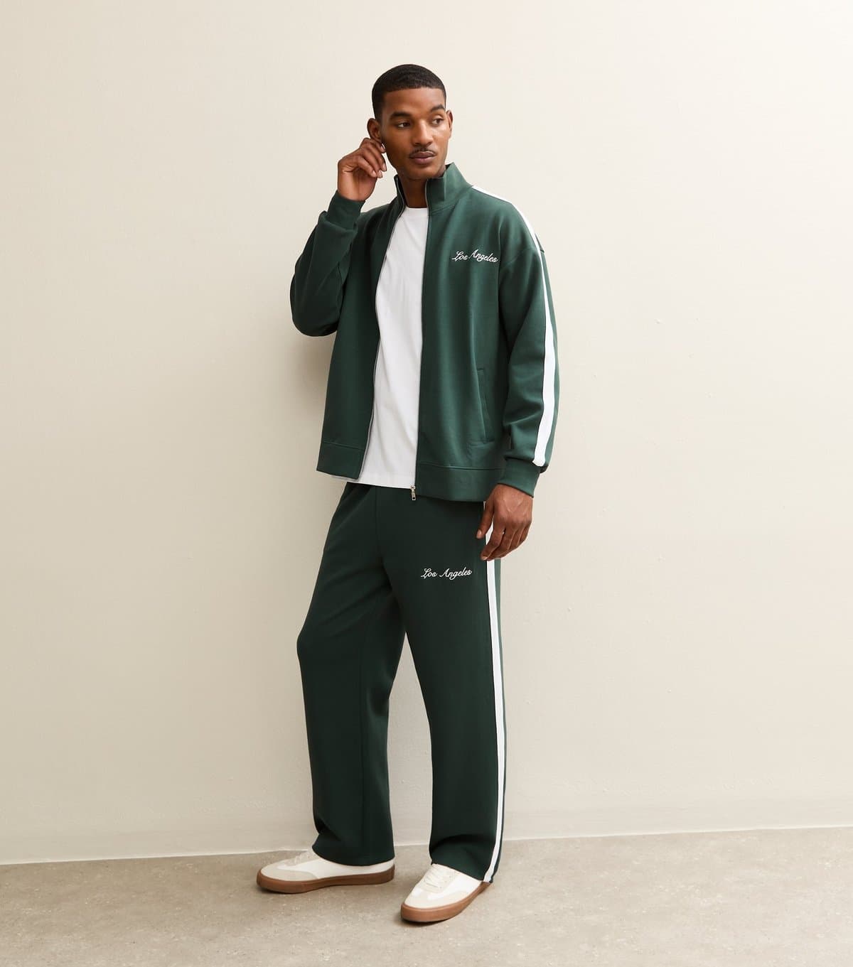 New Look Men's Dark Green Leg Side Stripe Jogger Trousers New Look