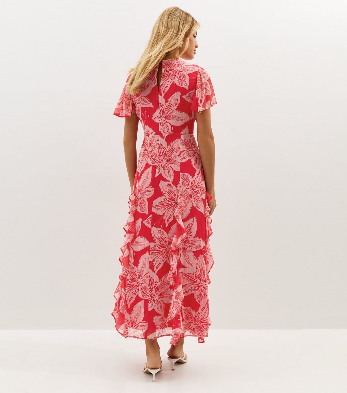 New Look Women's Red and Pink Orchid Godet Chiffon Midi Dress New Look - 4