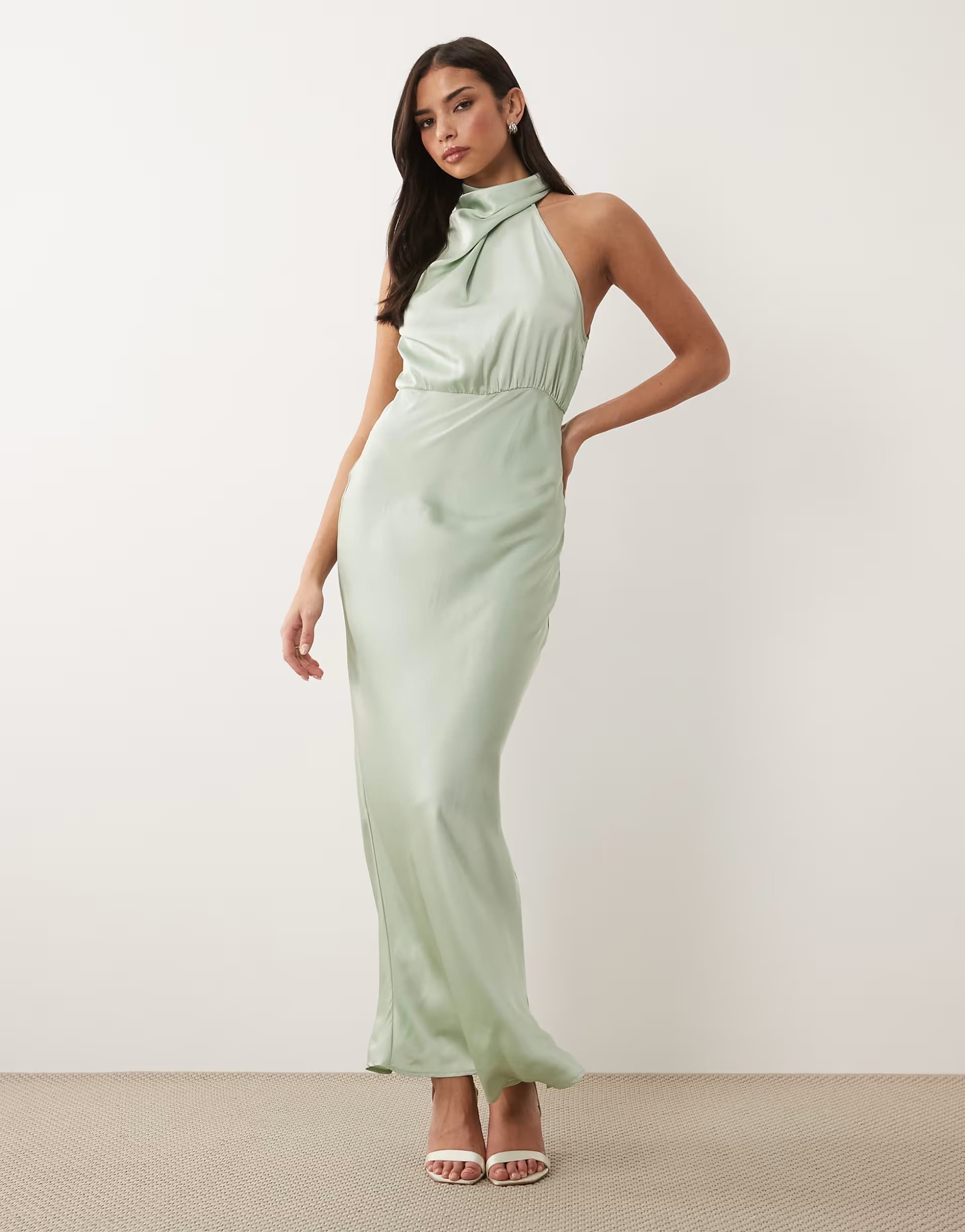 ASOS Vila high neck satin maxi dress in sage green