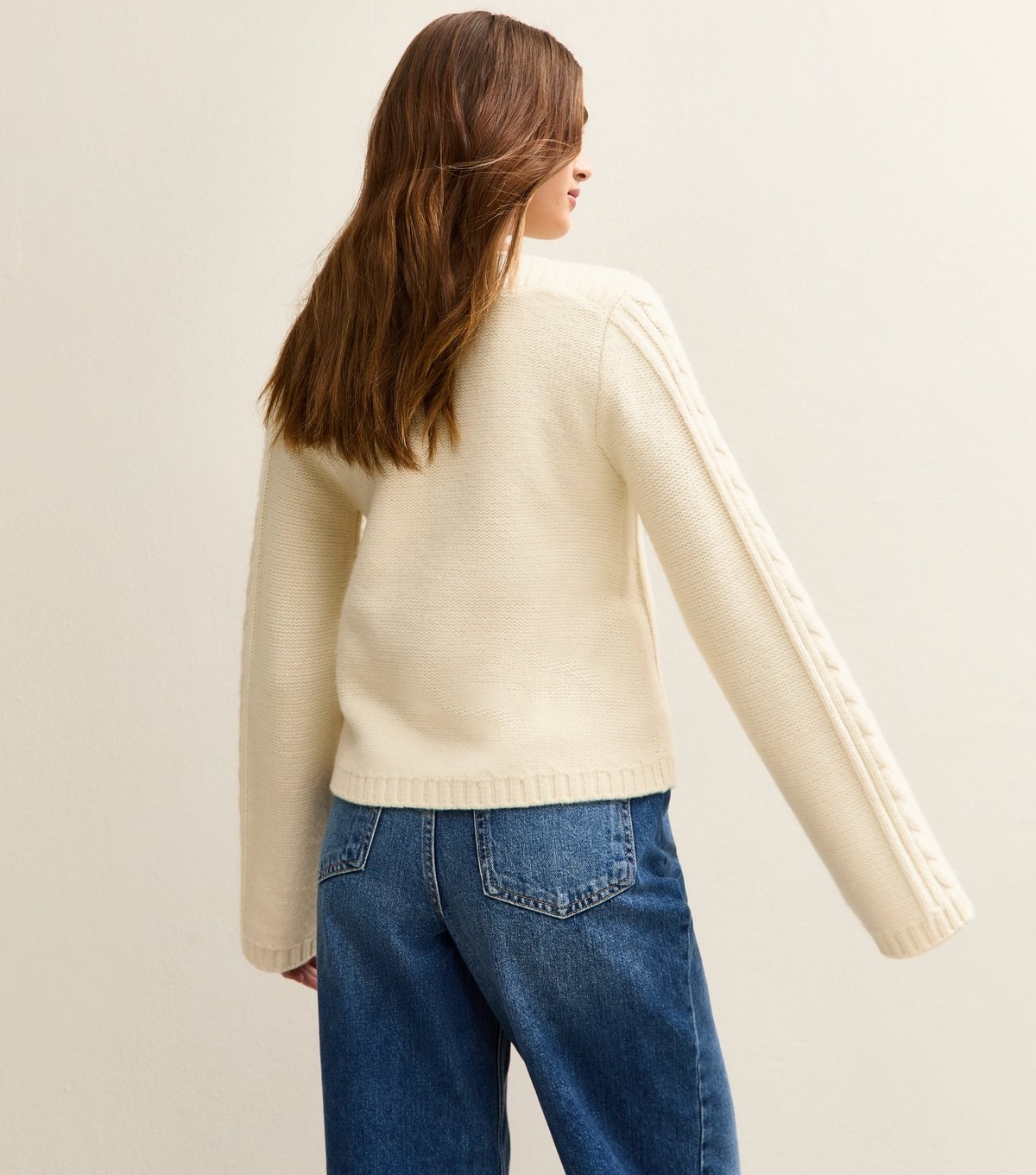 New Look Women's Cream Cable Knit Wide Sleeve Jumper New Look - 4