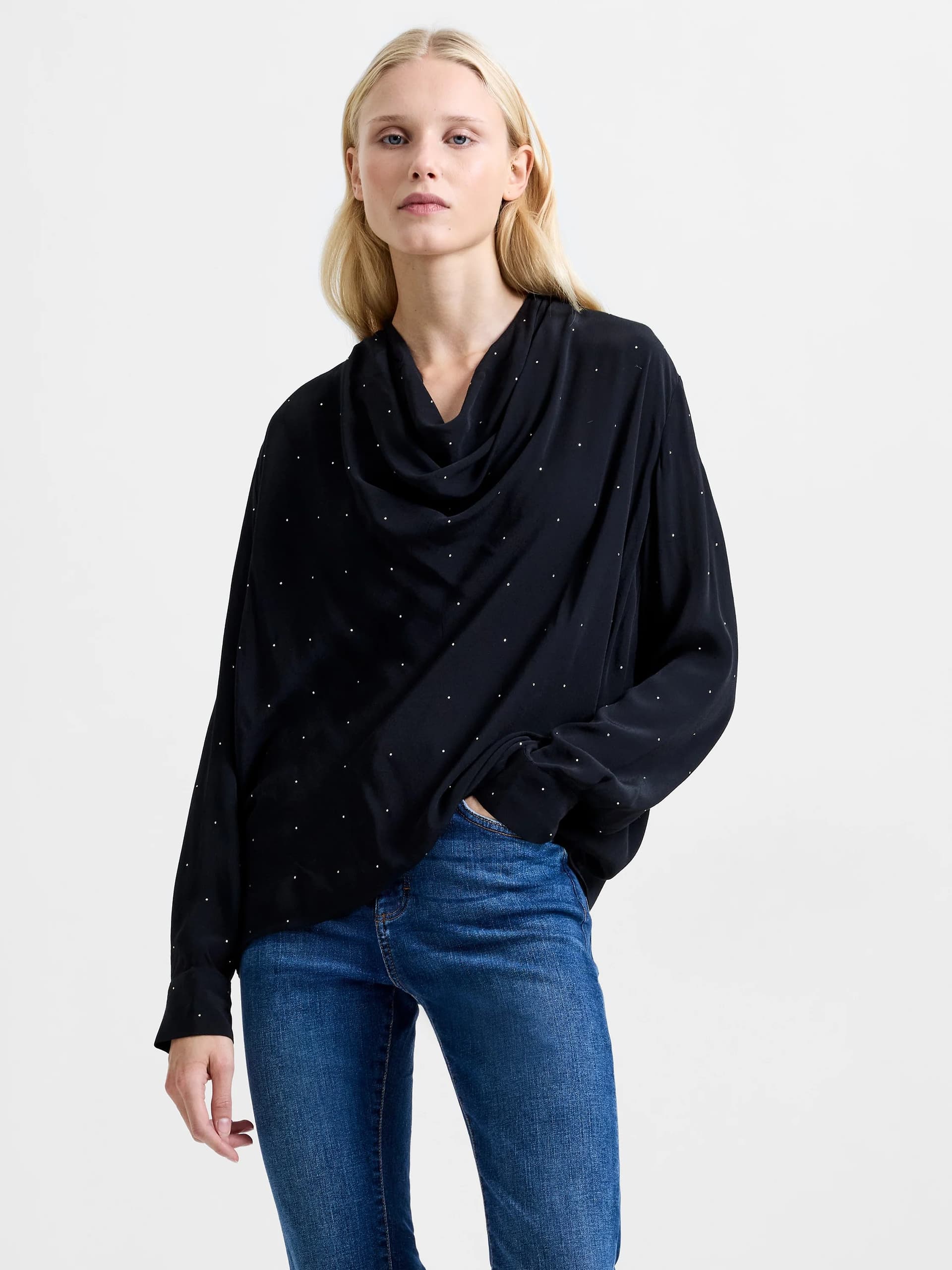 French Connection Renaya Diamante Draped Blouse Blackout