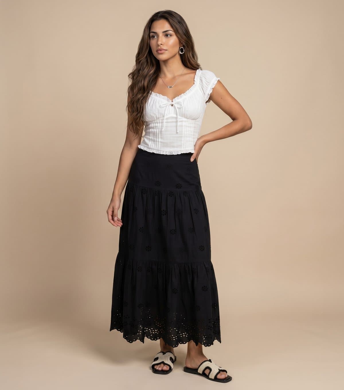Urban Bliss Urban Bliss Black Cotton Broderie Anglaise Maxi Skirt
