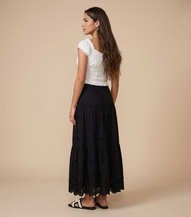 Urban Bliss Women's Black Cotton Broderie Anglaise Maxi Skirt Urban Bliss New Look - 2