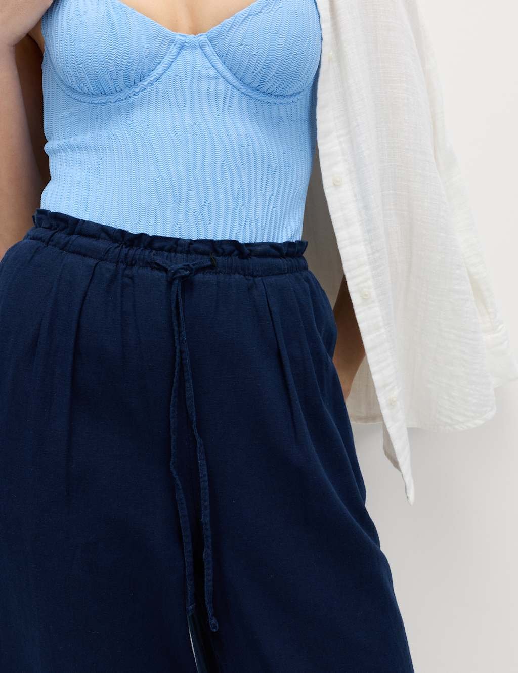 Marks & Spencer M&S 2 Pack Wide Leg Trousers with Linen Navy - 3