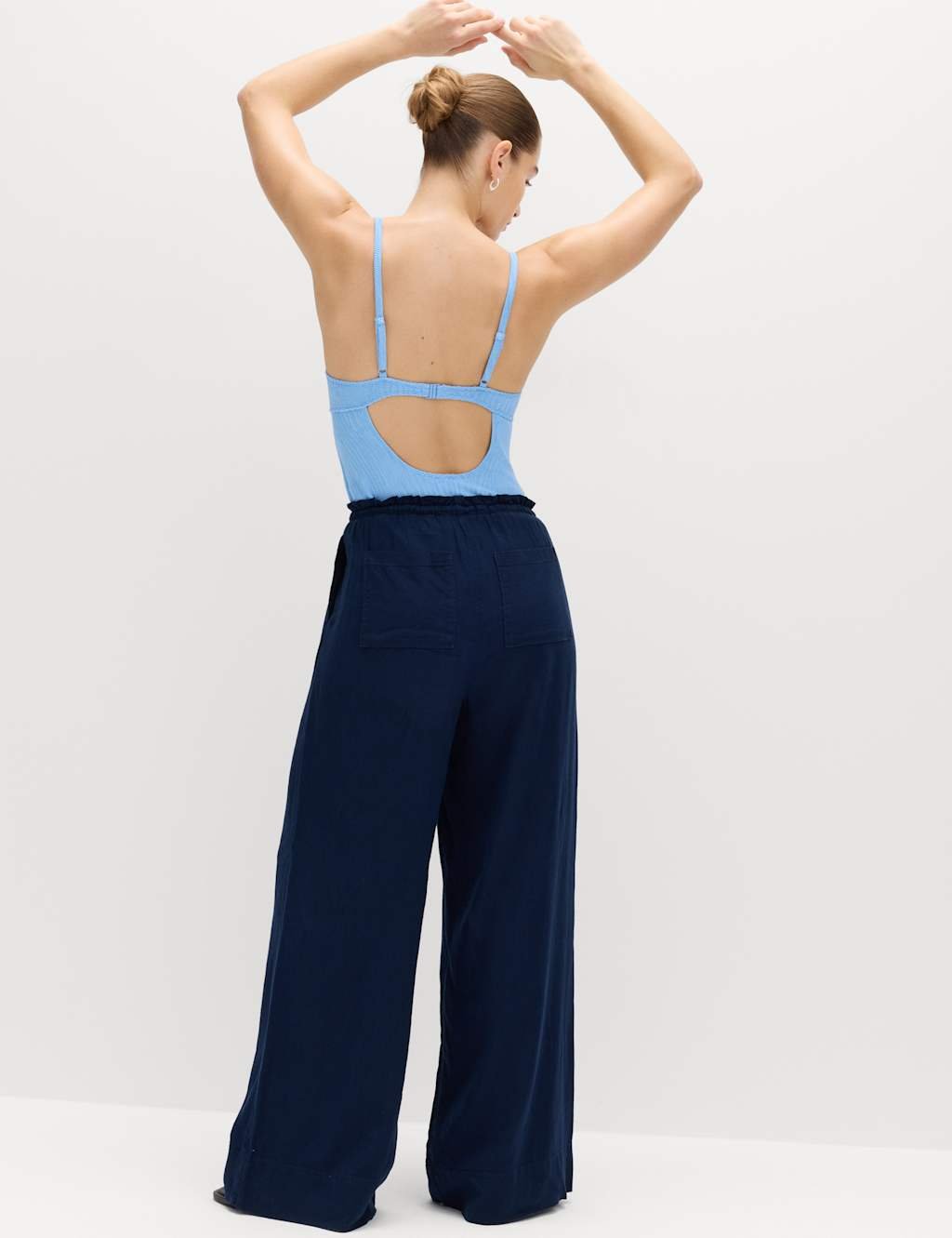 Marks & Spencer M&S 2 Pack Wide Leg Trousers with Linen Navy - 4