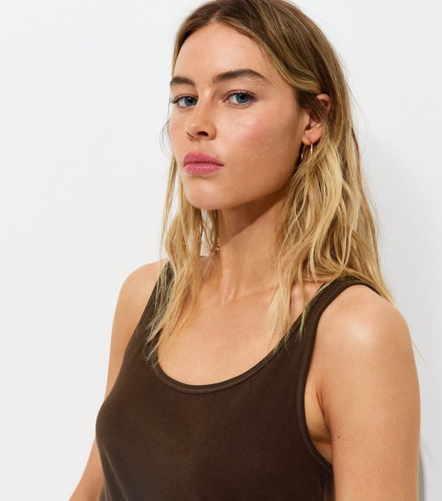 New Look Women's Brown Cotton Pack of Three Jersey Scoop Neck Vest Tops New Look - 3