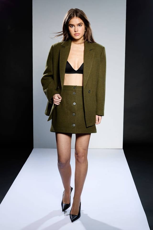 RUNWAY 1.8.1.8 RUNWAY 1.8.1.8 Women's Wool Mix Double Breasted Blazer in Olive - 2