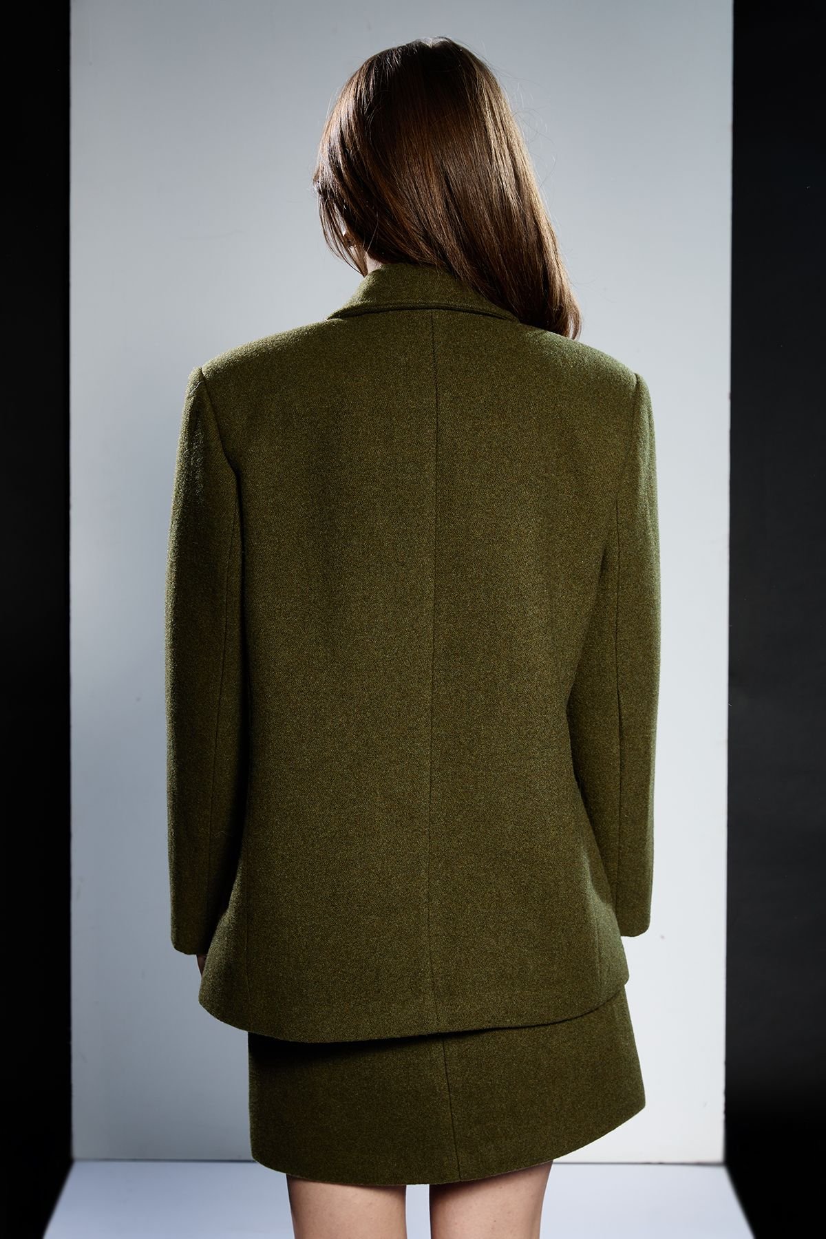 RUNWAY 1.8.1.8 RUNWAY 1.8.1.8 Women's Wool Mix Double Breasted Blazer in Olive - 3
