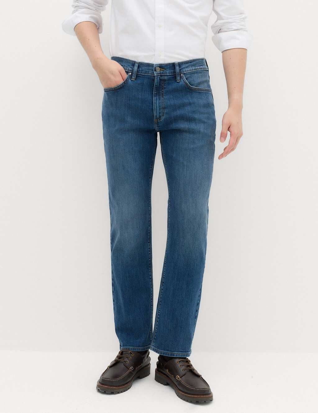 Marks & Spencer M&S Straight Fit Stretch Jeans Blue Denim