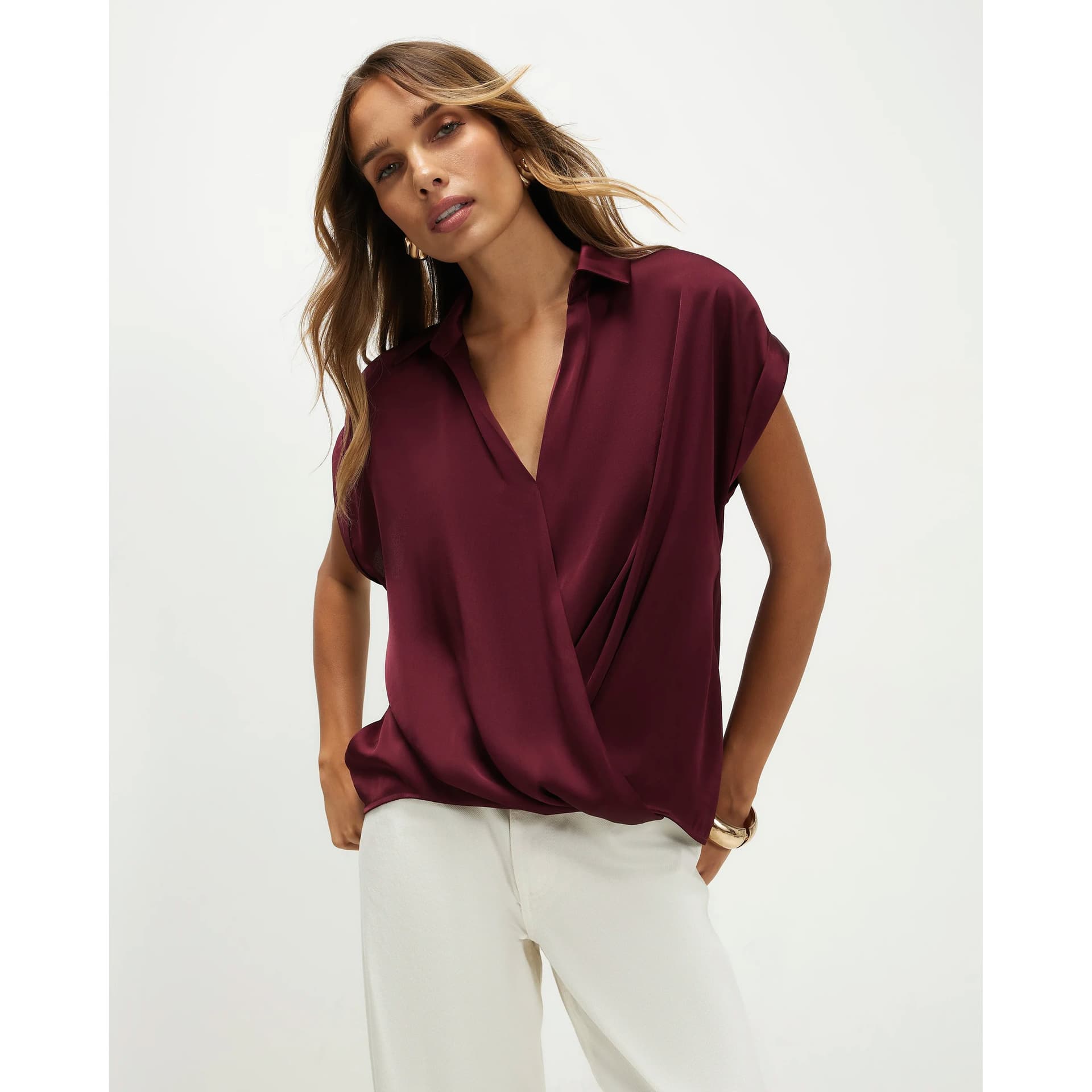 River Island River Island Womens Purple Collared Satin Wrap Blouse
