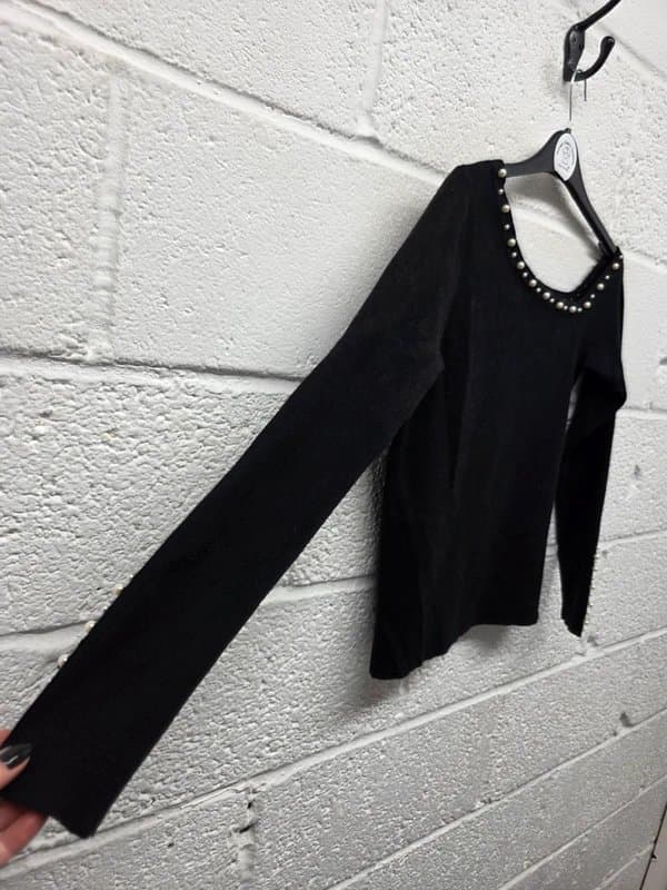 Sosandar Sosandar Black Long Sleeve Pearl Embellished Knit Top Size 12 UK