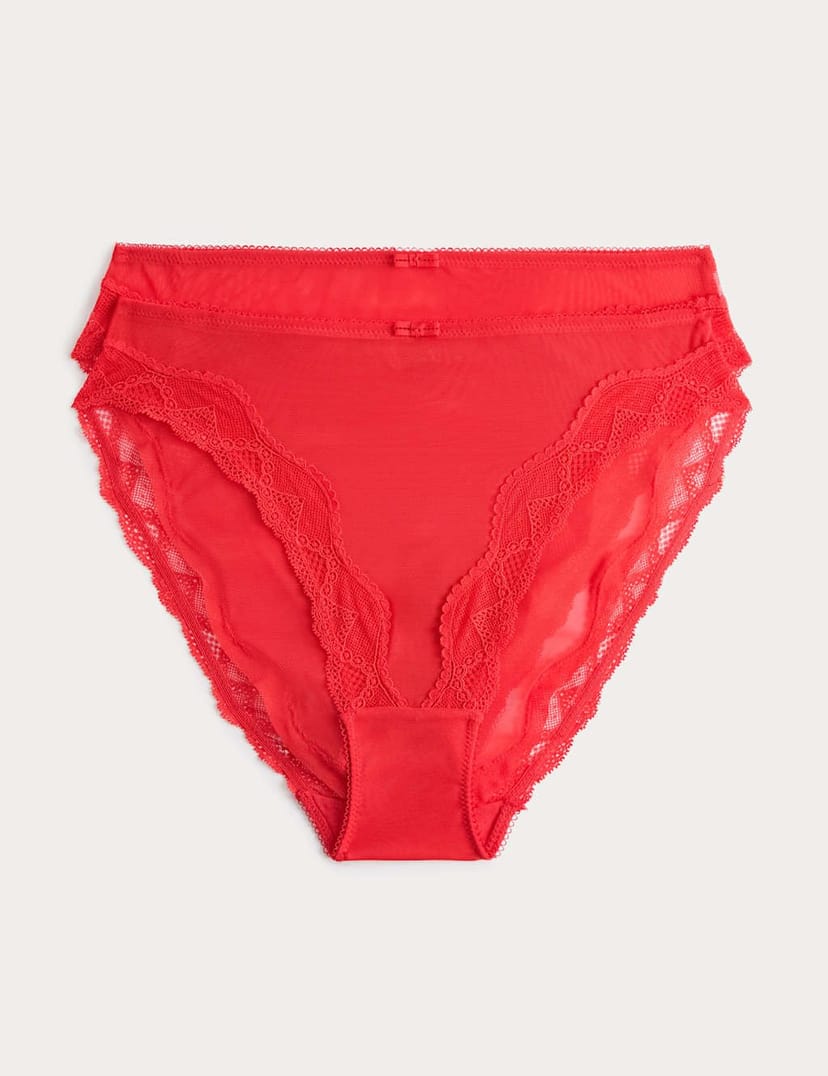 Marks & Spencer M&S 2 Pack Floral Mesh High Leg Knickers Chilli - 1