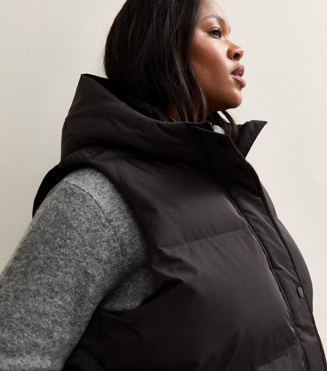 New Look Women's Plus Size Black Sleeveless Padded Midi Gilet Curves New Look - 2