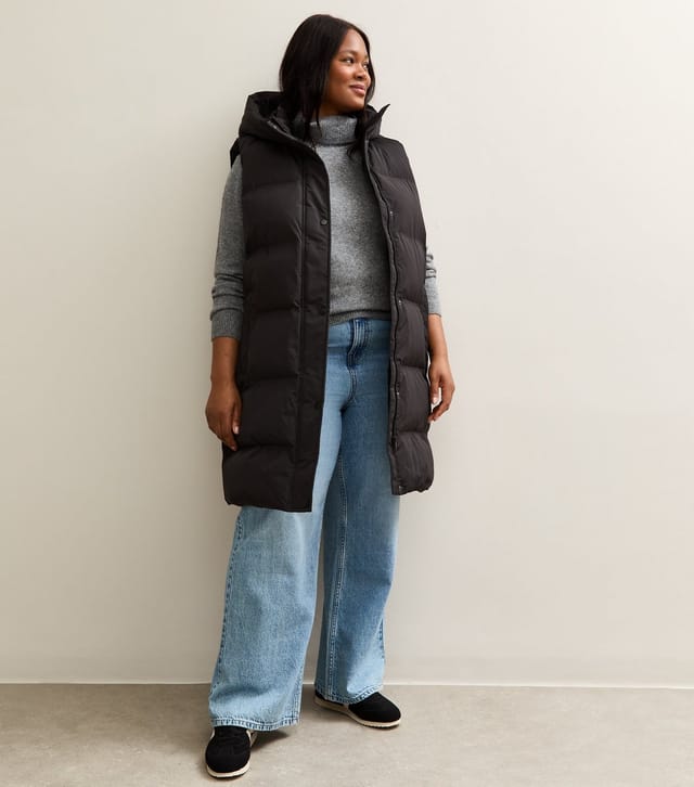 New Look Women's Plus Size Black Sleeveless Padded Midi Gilet Curves New Look - 3